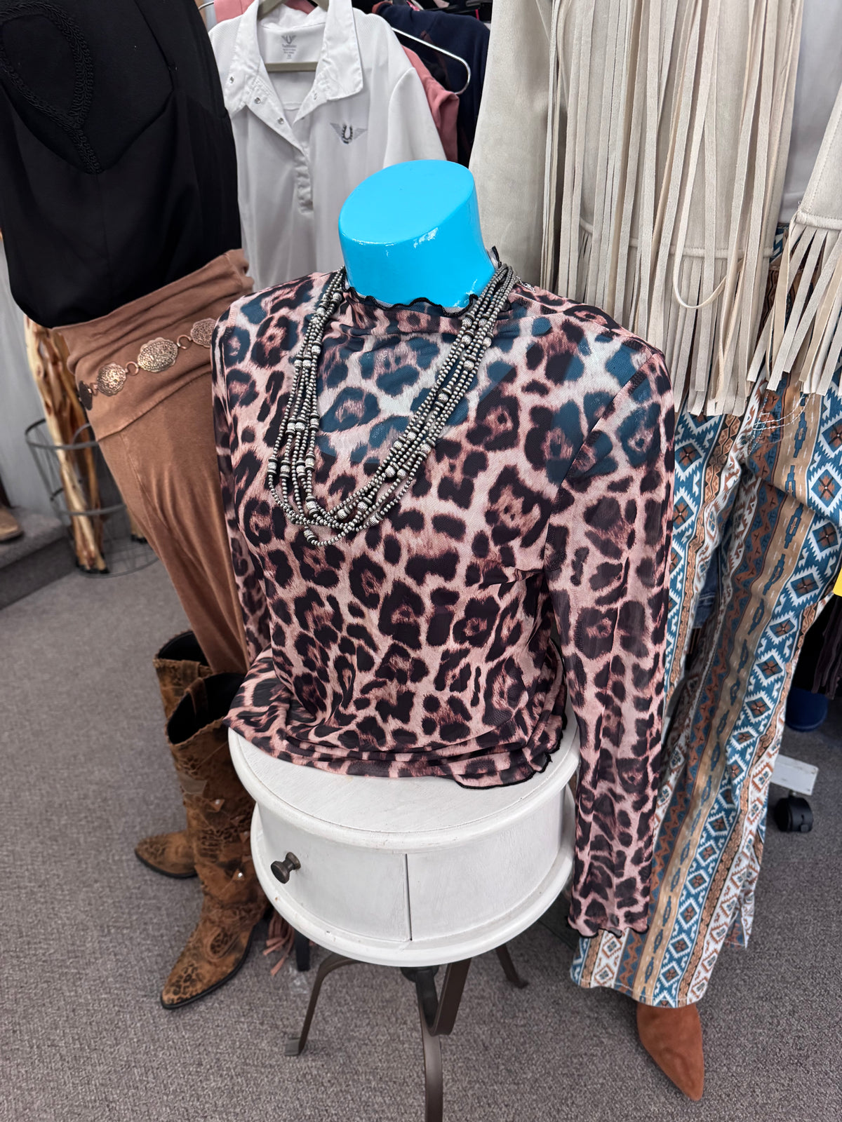 LDC Leopard Mesh Top