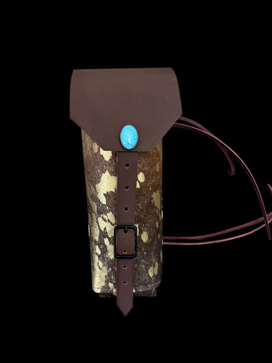 Cowhide Bottle Holder Lg - Acid Wash