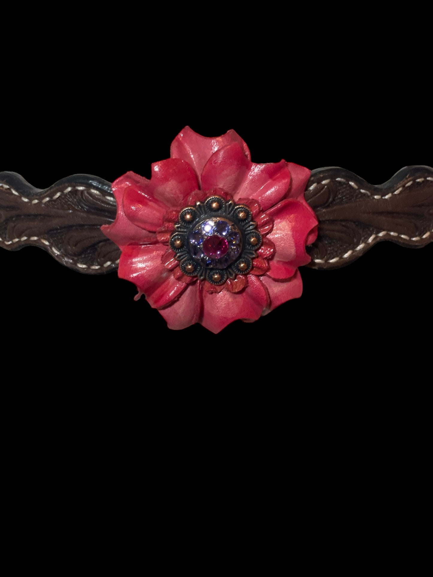 Dark Oil Tooled Headstall with Pink Conchos