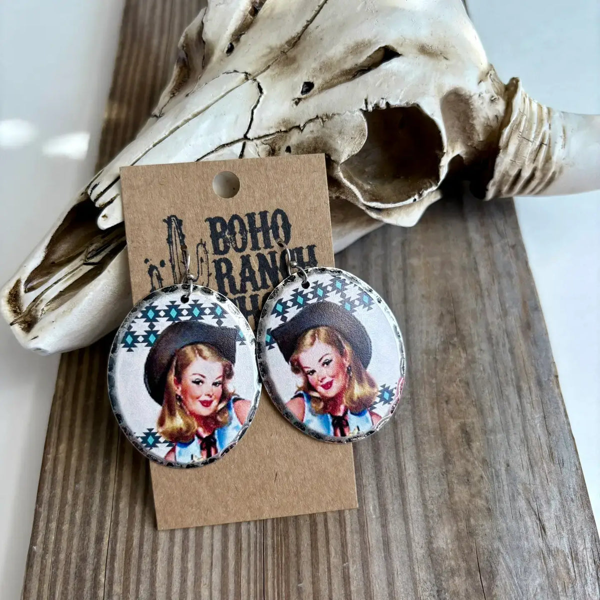 Teardrop Western Printed Dangle Drop Earrings