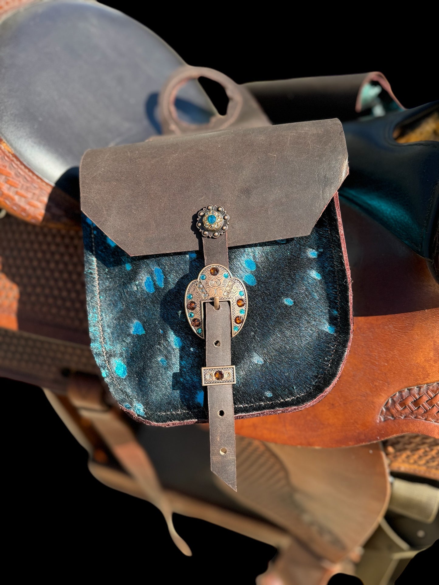 Cowhide Saddle Bags-Teal