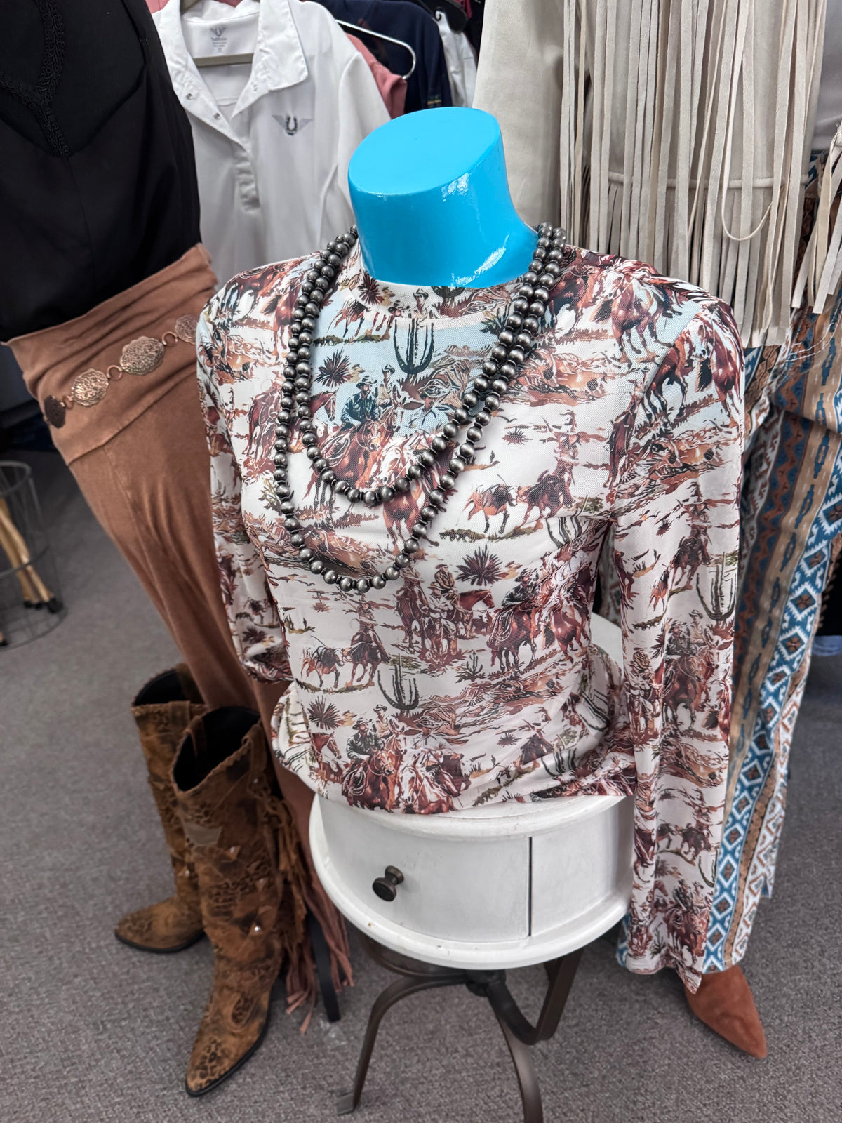 LDC Cowboy Sheer Mesh Long Sleeve Top