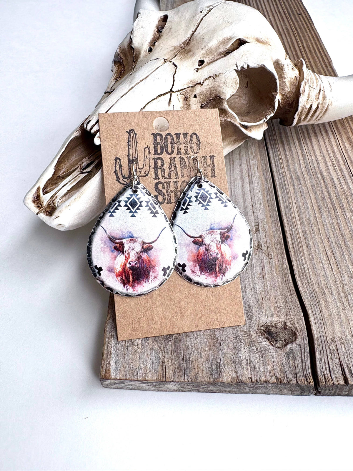 Teardrop Western Printed Dangle Drop Earrings