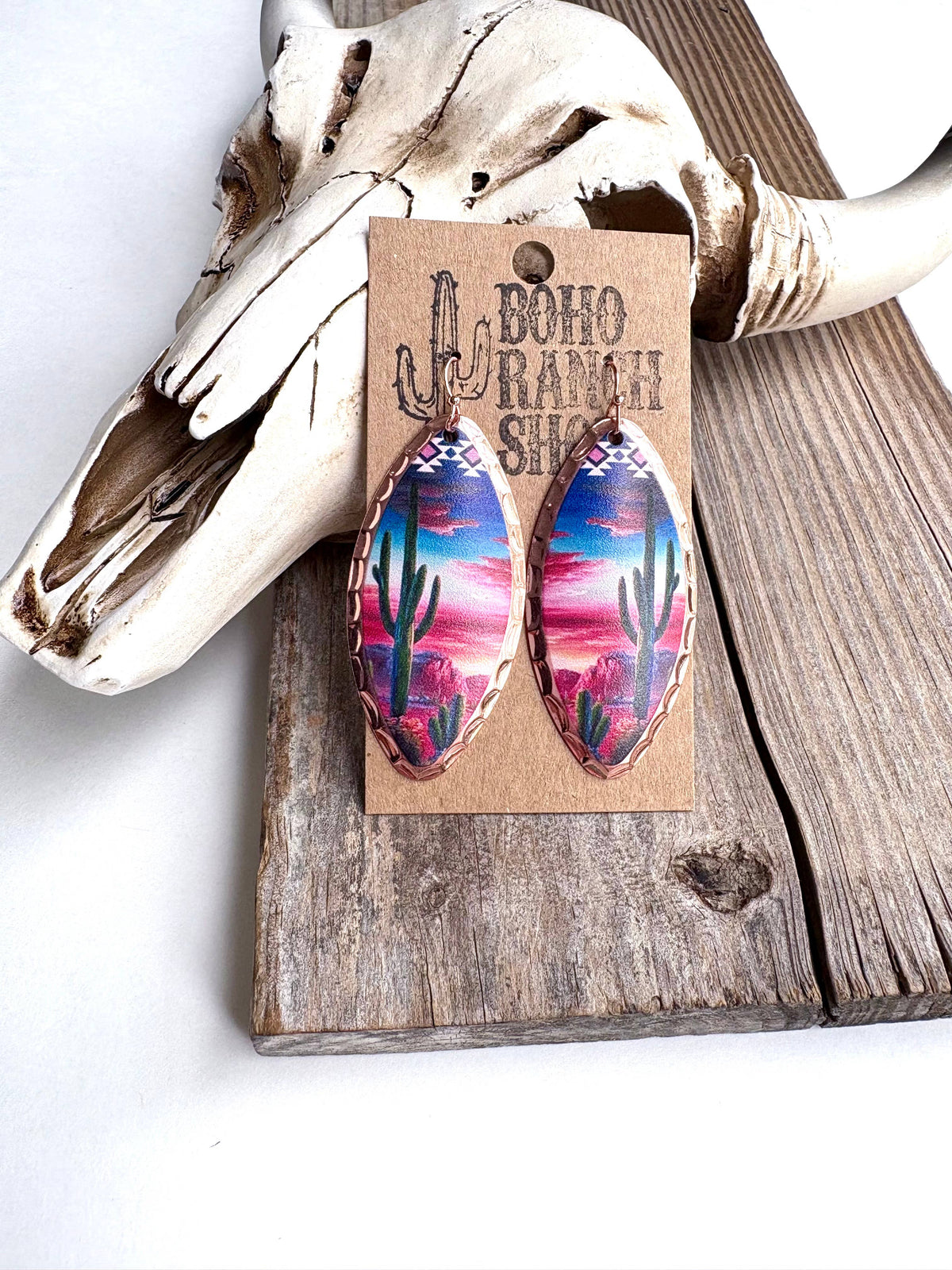 Teardrop Western Printed Dangle Drop Earrings