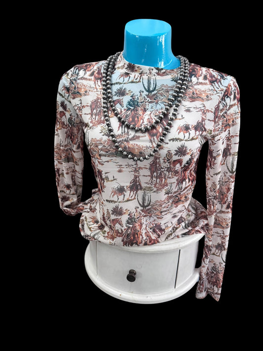 LDC Cowboy Sheer Mesh Long Sleeve Top