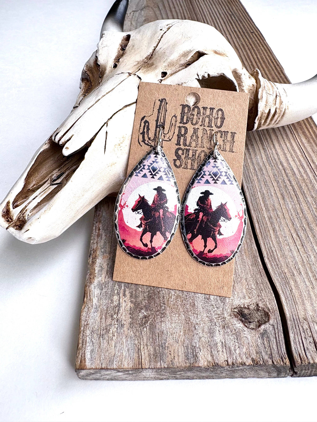 Teardrop Western Printed Dangle Drop Earrings