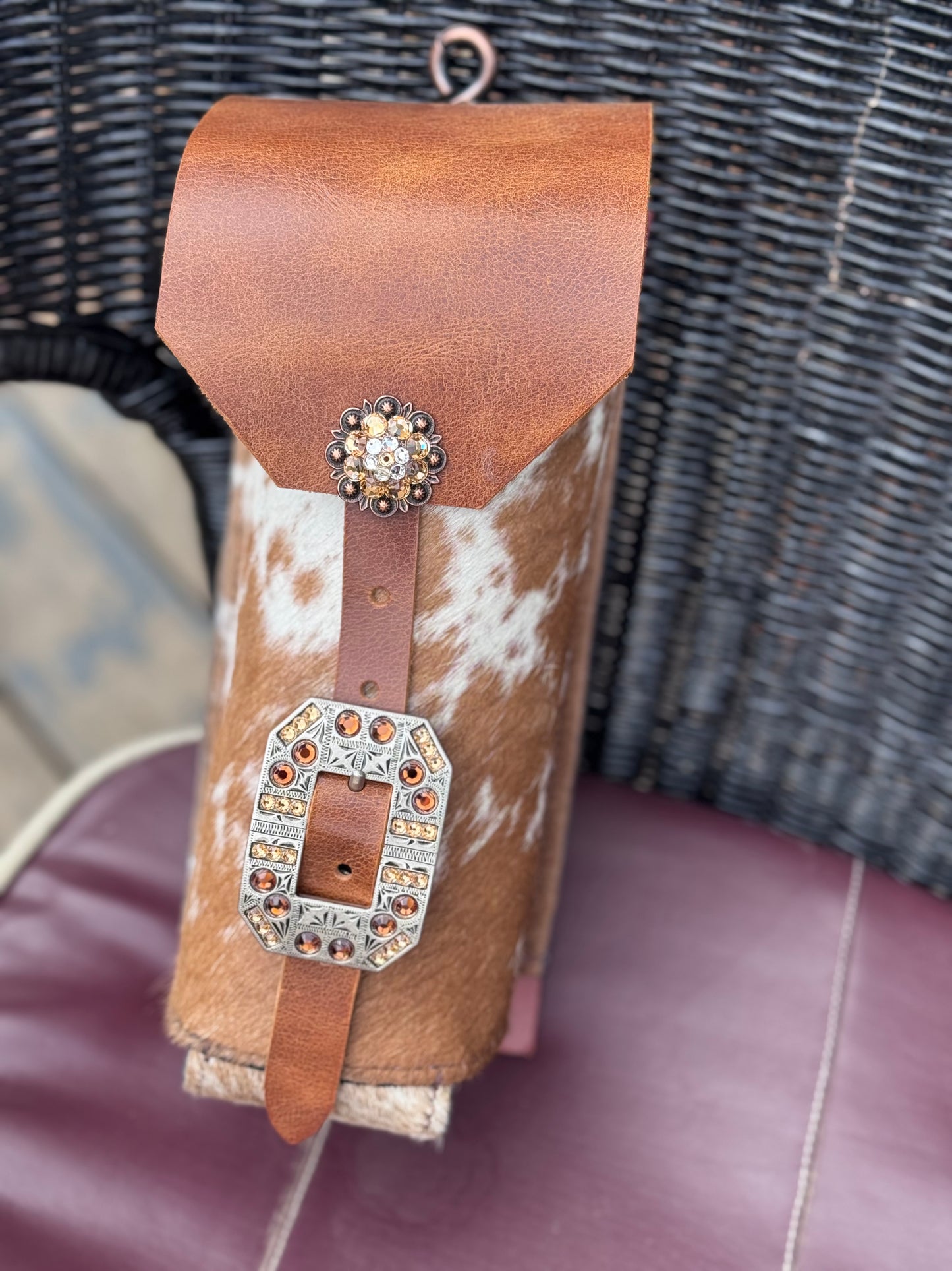 Cowhide Bottle Holder Lg bling