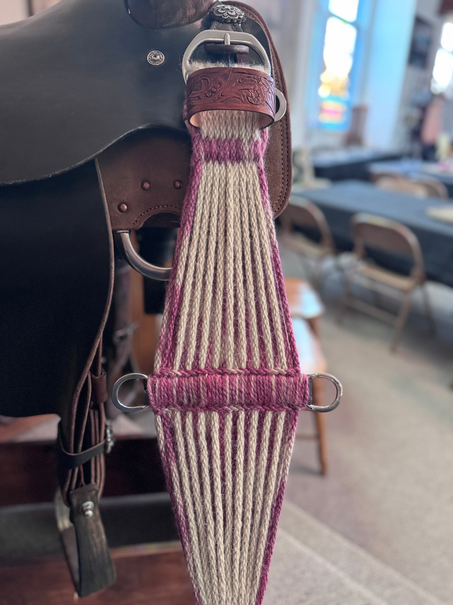 29” Mohair Roper Cinch- Raspberry & Cream