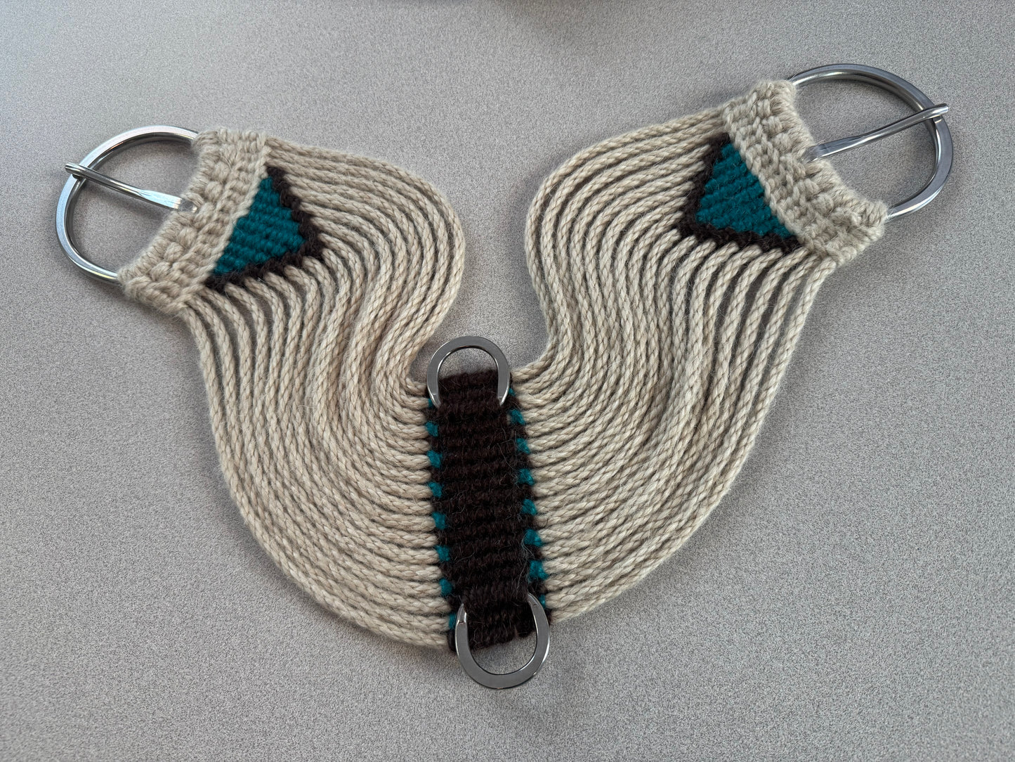27” Mohair 17-Strand Straight Cinch - Sorrel Brown/Teal