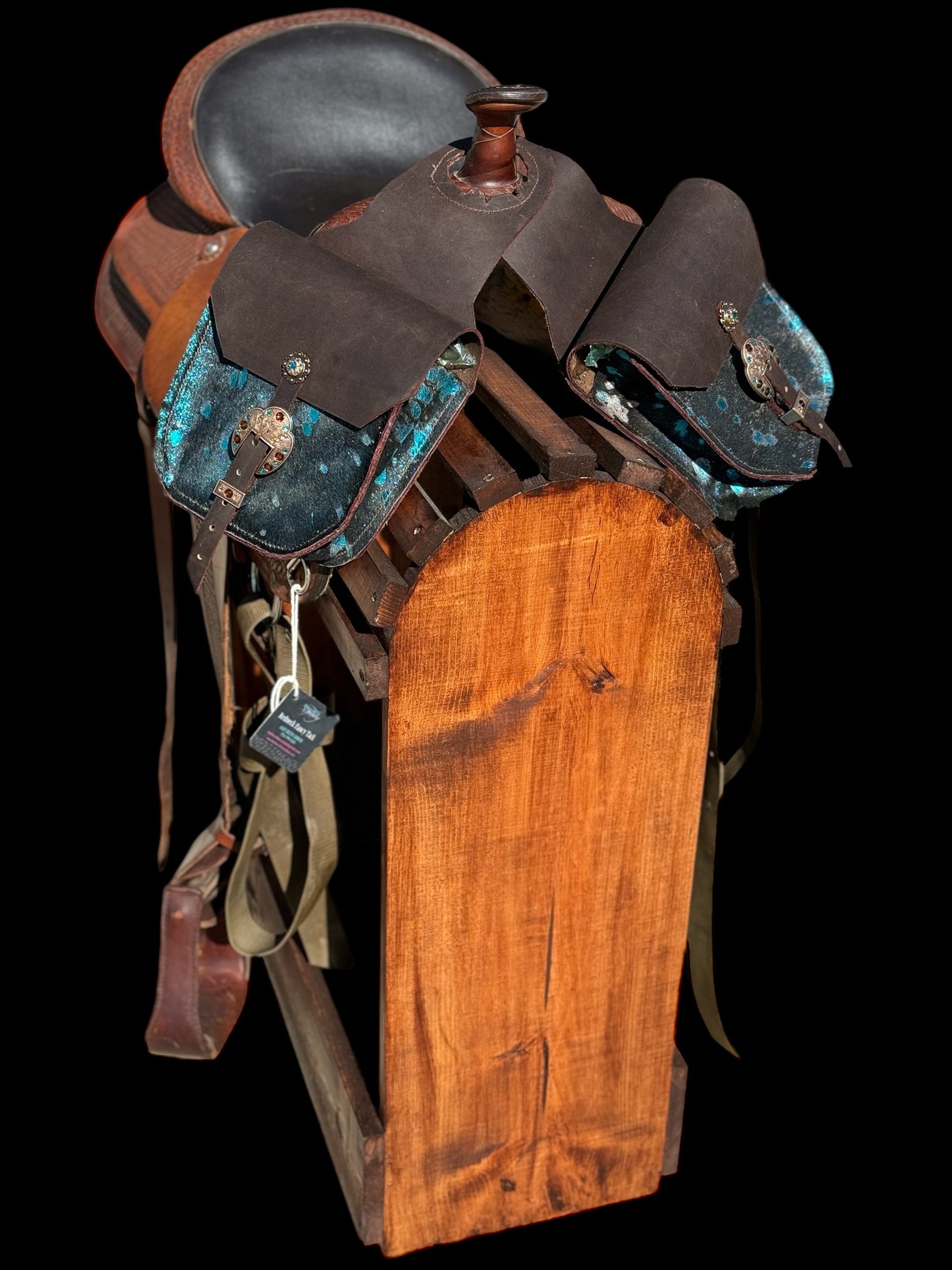 Cowhide Saddle Bags-Teal