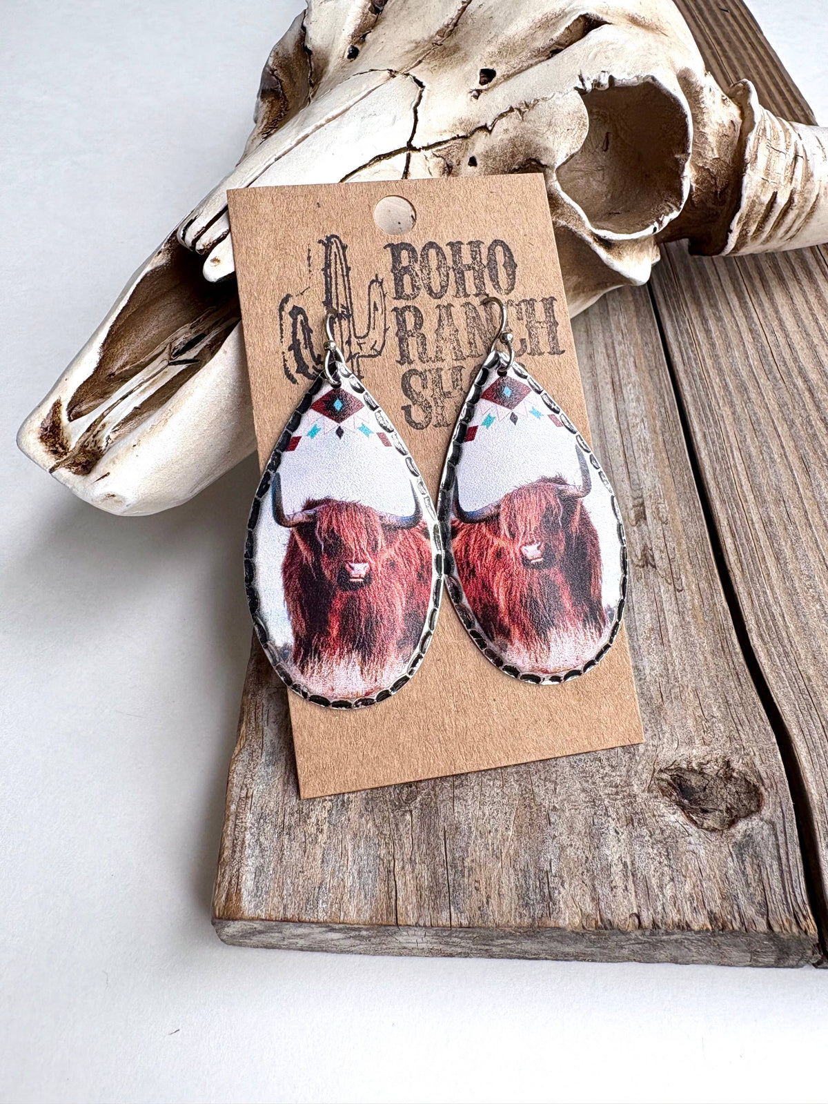 Teardrop Western Printed Dangle Drop Earrings