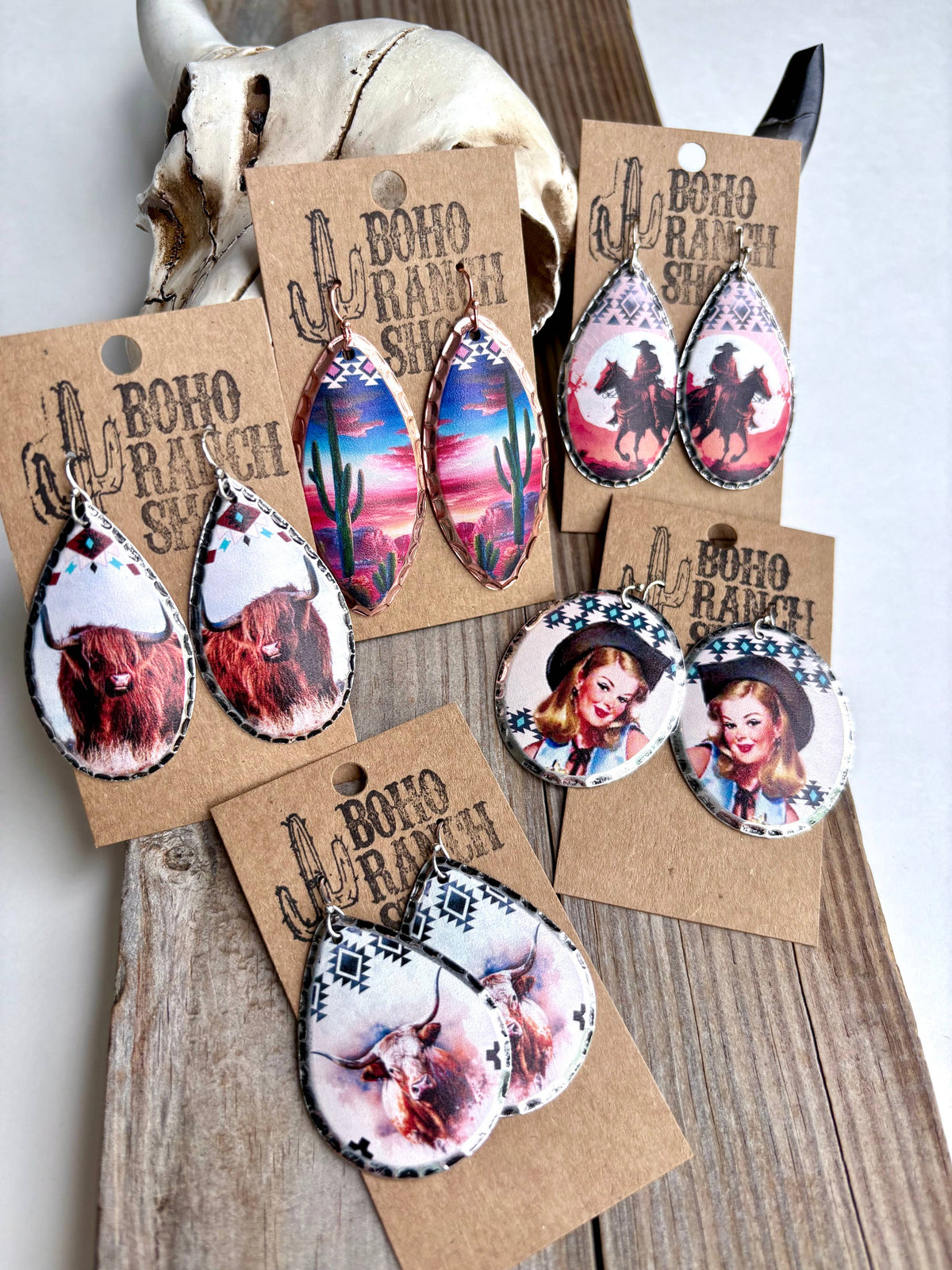 Teardrop Western Printed Dangle Drop Earrings